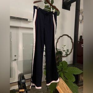 Navy Track Office Rayon Trousers with Red and White Stripes. Tall. 34” inseam